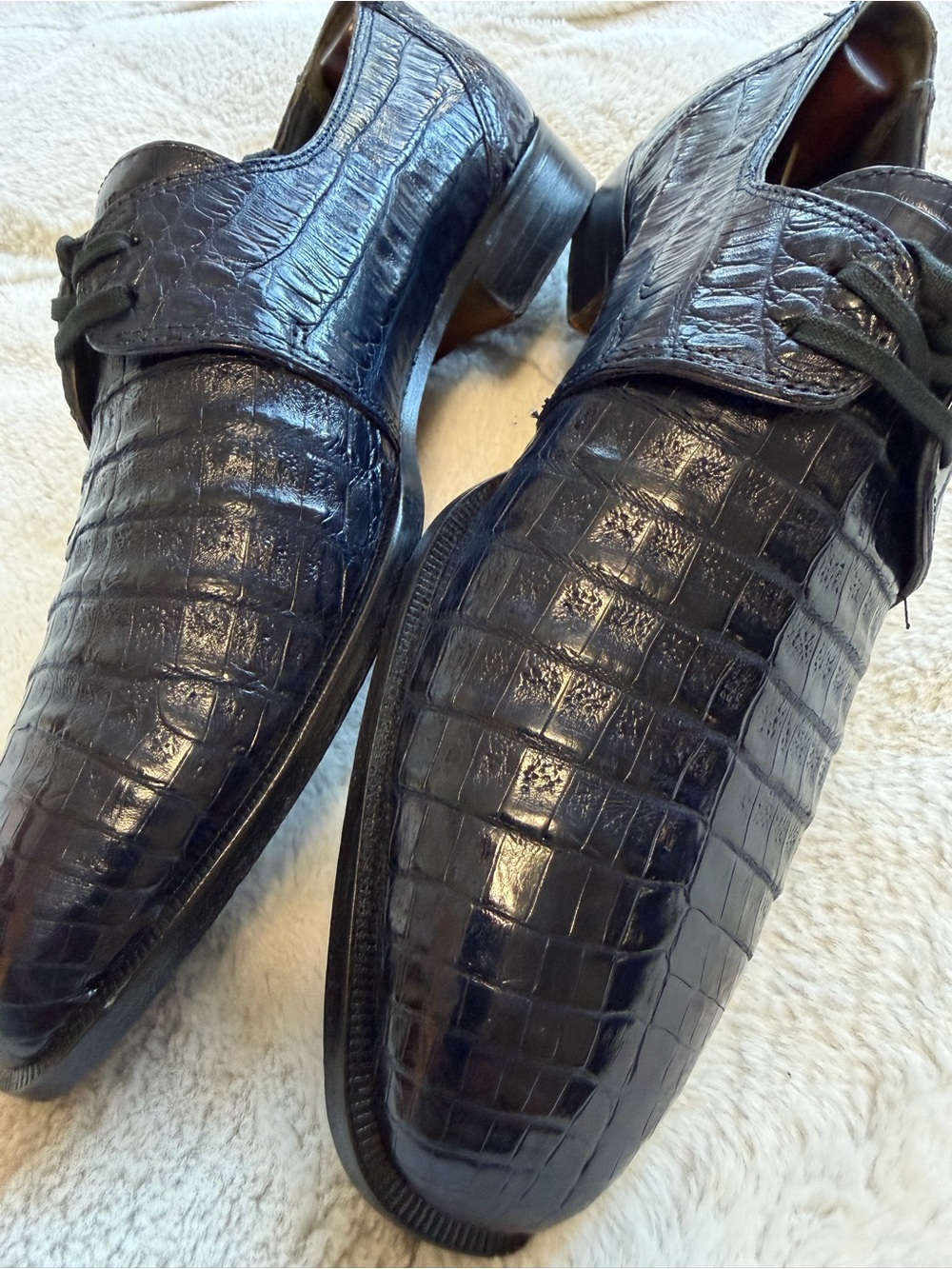 $700 David Eden Navy Blue Genuine Crocodile Alligator Exotic Skin Shoes 9.5